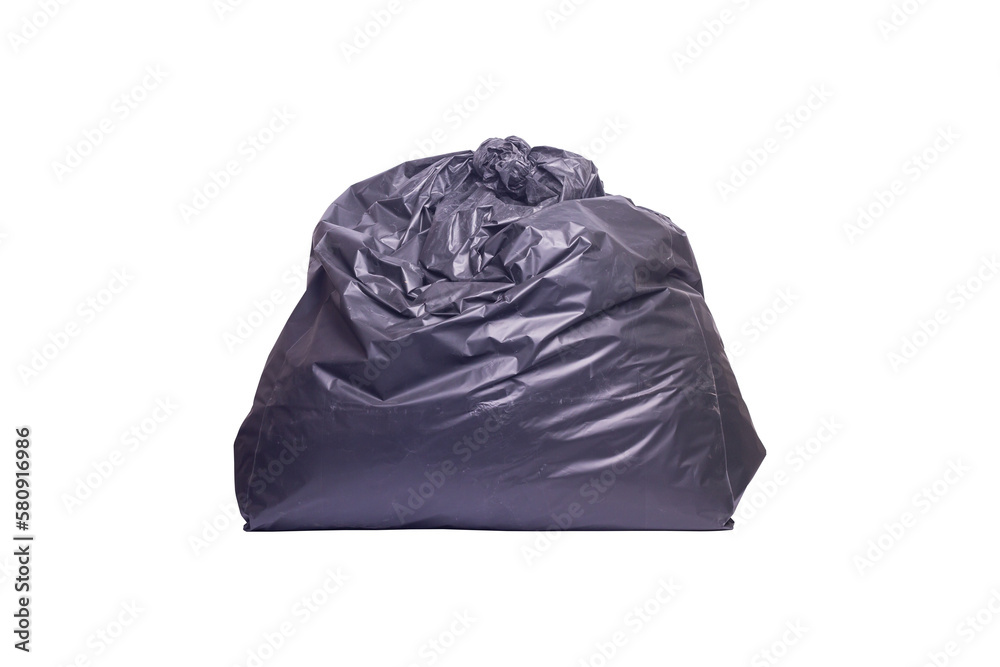 A garbage black bag that tied the mouth nicely. black garbage bag isolated on white background, clipping paths