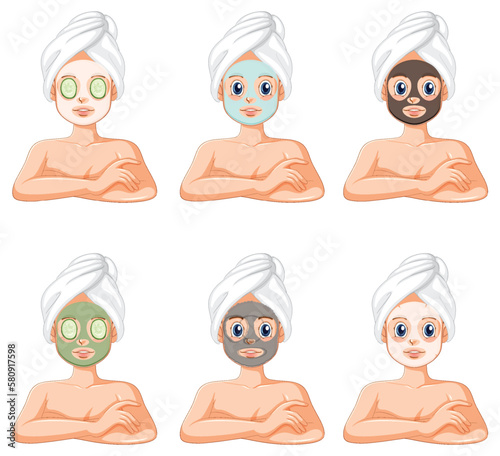 Collection of Women Relaxing with a Face Mask Treatment