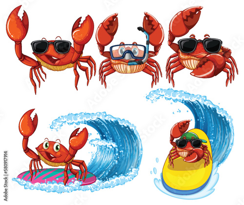 Funny Crab Cartoon Characters in Summer Theme