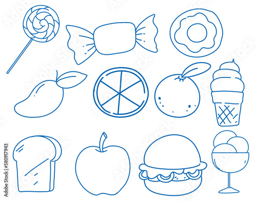 Simple doodle children drawing food