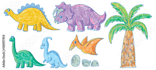 Simple children scribble of dinosaur