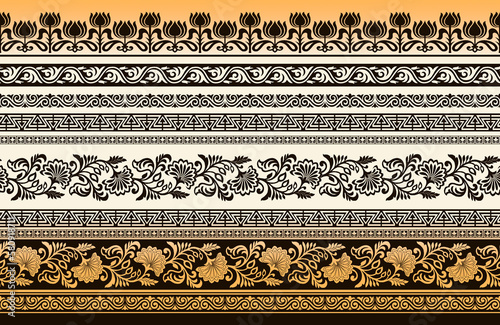 Seamless floral border with geometrical shapes