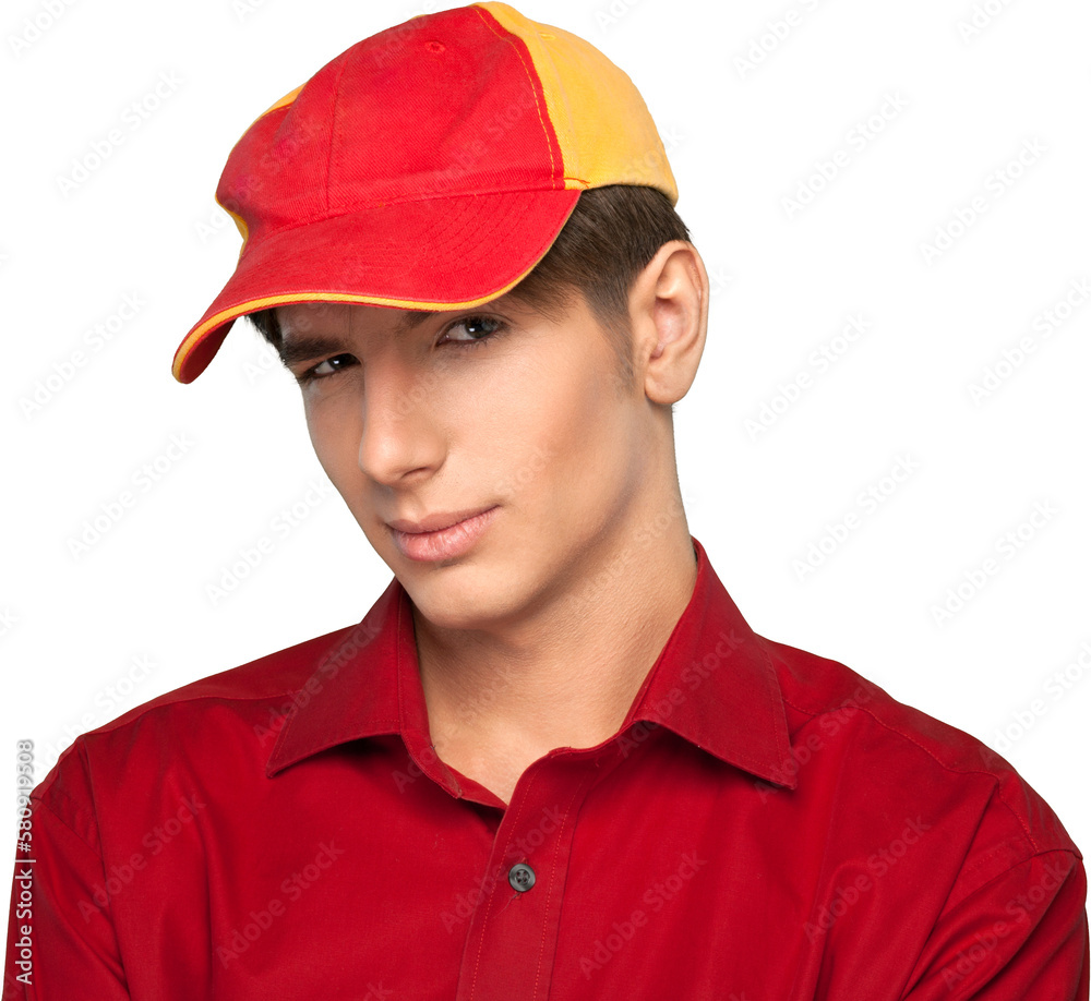 Portrait of young man in red shirt isolated on white background Portrait of young man in red shirt isolated on white background