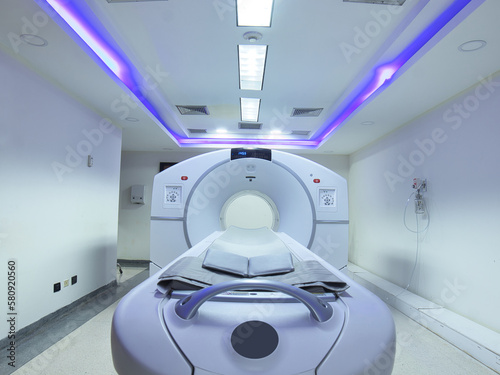 A scanning machine known as PET-CT which scans patients with tumors in different parts of the body in a specialized room of a clinic