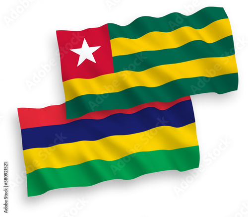 Flags of Togolese Republic and Republic of Mauritius on a white background