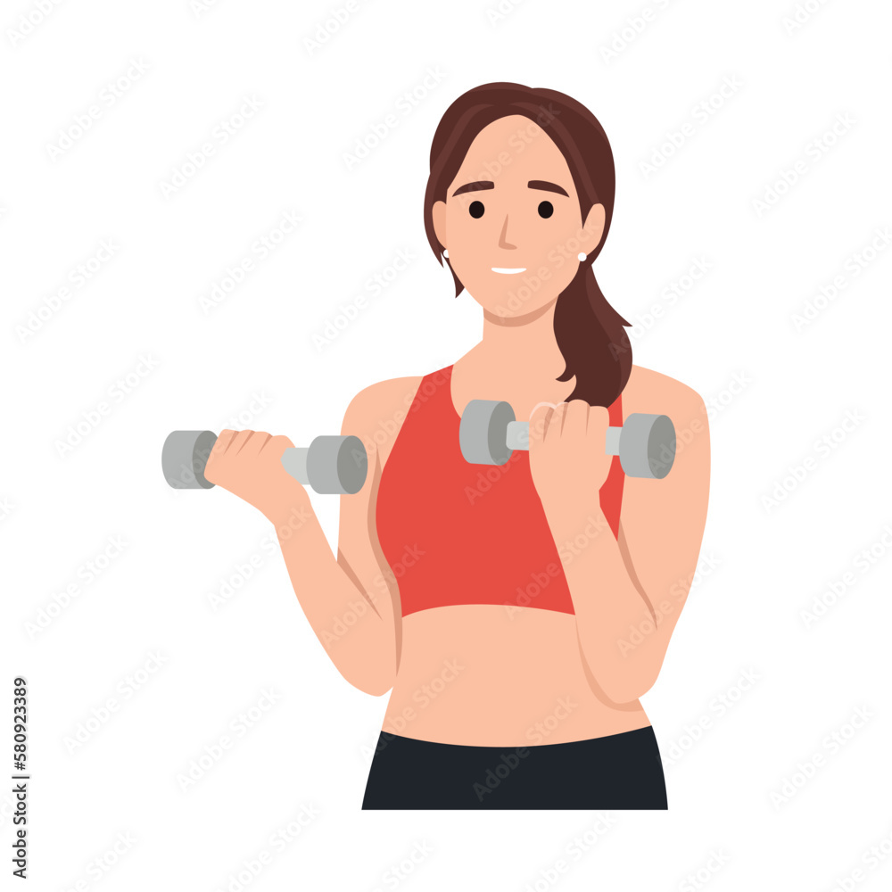 Young woman is doing exercise with dumbbell. Young woman is doing exercise with dumbbell.