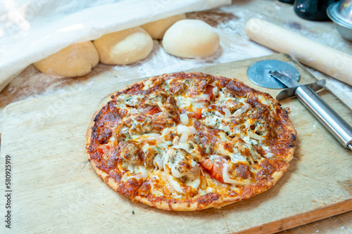 Closeup of pizza homemade style with dough