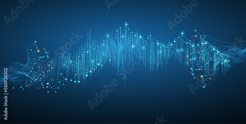 Big data network concept, internet connection, sound wave and wireless signal use business finance as abstract background image.