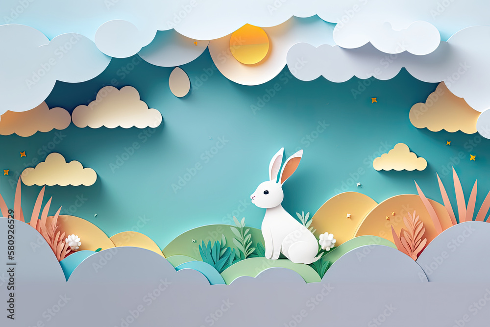 paper cut easter festival with rabbit, copy space for text, easter greeting with bunny, easter banner paper cut easter festival with rabbit, copy space for text, easter greeting with bunny, easter banner