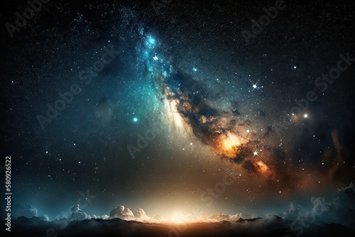 Starry night sky, Milky Way galaxy in the background, with stars and cosmic dust. Generative AI