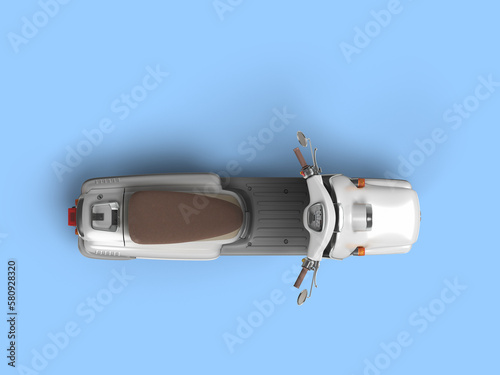 White retro vintage scooter personal transport for busines top view 3d render on blue background