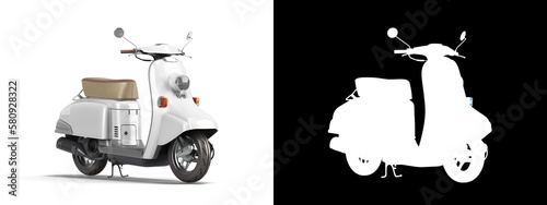 White retro vintage scooter personal transport for busines perspective view 3d render white with alpha photo