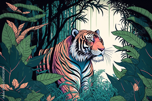 A tiger in the jungle Digital illustration