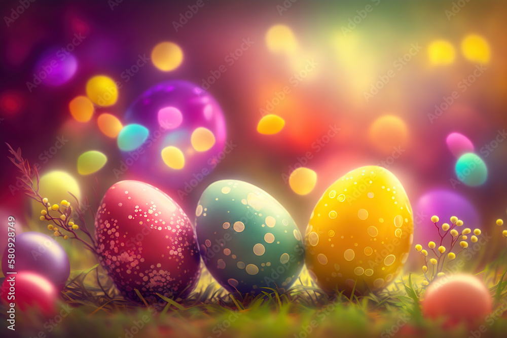 Colorful Easter Eggs with Bokeh Effect Background Colorful Easter Eggs with Bokeh Effect Background