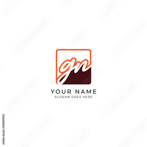 G, N, GN Initial letter handwritten and signature vector image template in square shape logo photo