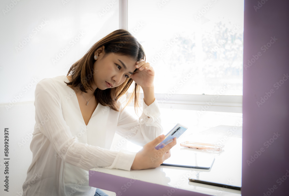 Beautiful asian businesswoman being fired from her workplace. Beautiful asian businesswoman being fired from her workplace.