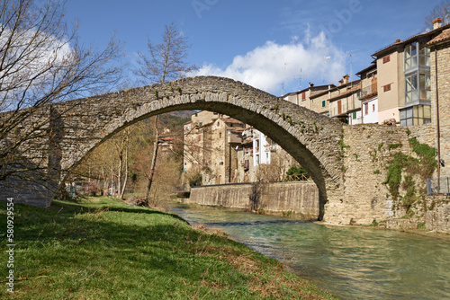 Canvas Print Portico di Romagna, Forli-Cesena, Emilia-Romagna, Italy: the ancient humpback br