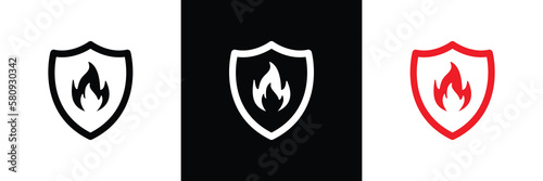 fire shield icon set. fire protection icon sign symbol, vector illustration