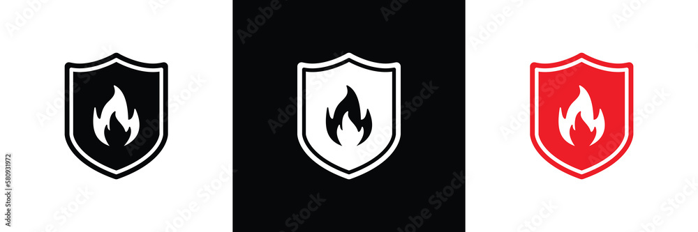 fire shield icon set. fire protection icon flat sign symbol, vector illustration