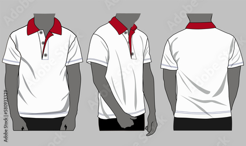 Blank collared shirt mockup, t shirt front and back views, plain t-shirt mockup, tee design presentation for print VECTOR