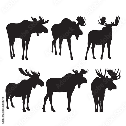 Moose silhouettes  forest animals set stencil templates for design