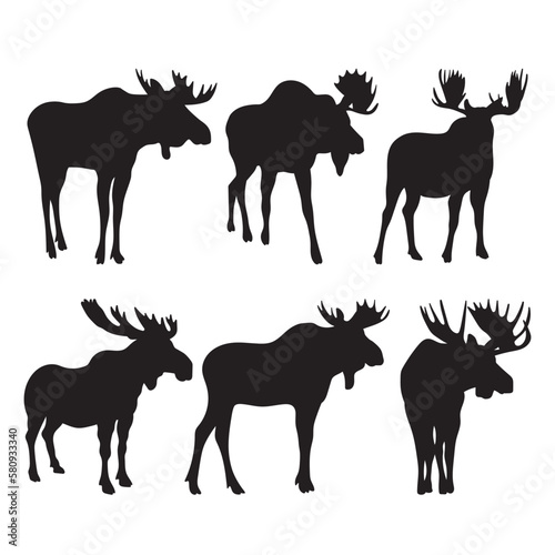 Moose silhouettes, forest animals set stencil templates for design