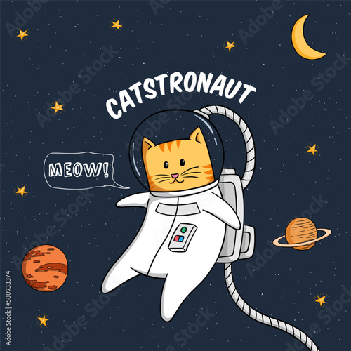 cute astronaut cat character in the space or galaxy