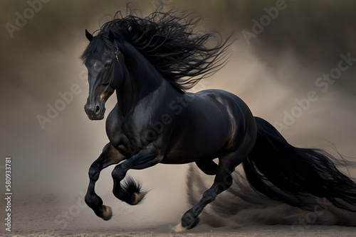  a powerful black horse in full stride captured mid-journey © Dinusha