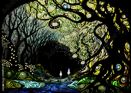 The Psychedelic Swamp by Stanley Donwood, stained glass, Generative AI photo