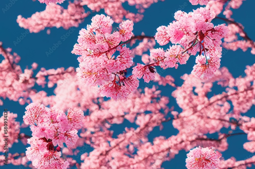Naklejka premium Cherry Blossoms Full Bloom Spring Seamless Texture Pattern Tiled Repeatable Tessellation Background Image