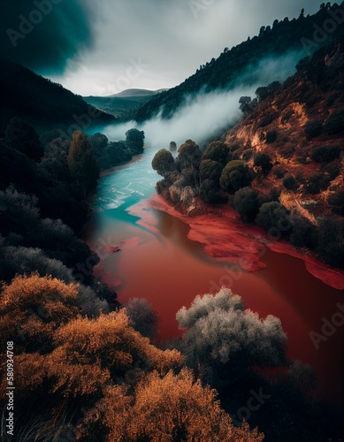 sunset over the river, Generative AI