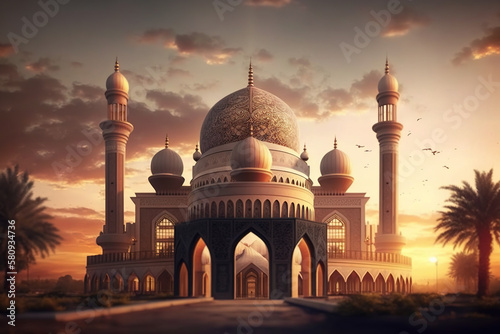 Building a Muslim mosque with an afternoon atmosphere. Generative AI
