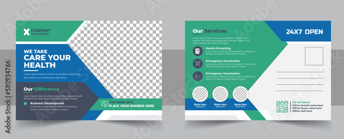 Health care, dental care medical postcard template, Medical and healthcare postcard flyer template