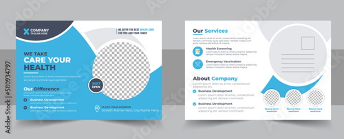 Health care, dental care medical postcard template, Minimal and creative medical postcard template design, vector medical postcard layout