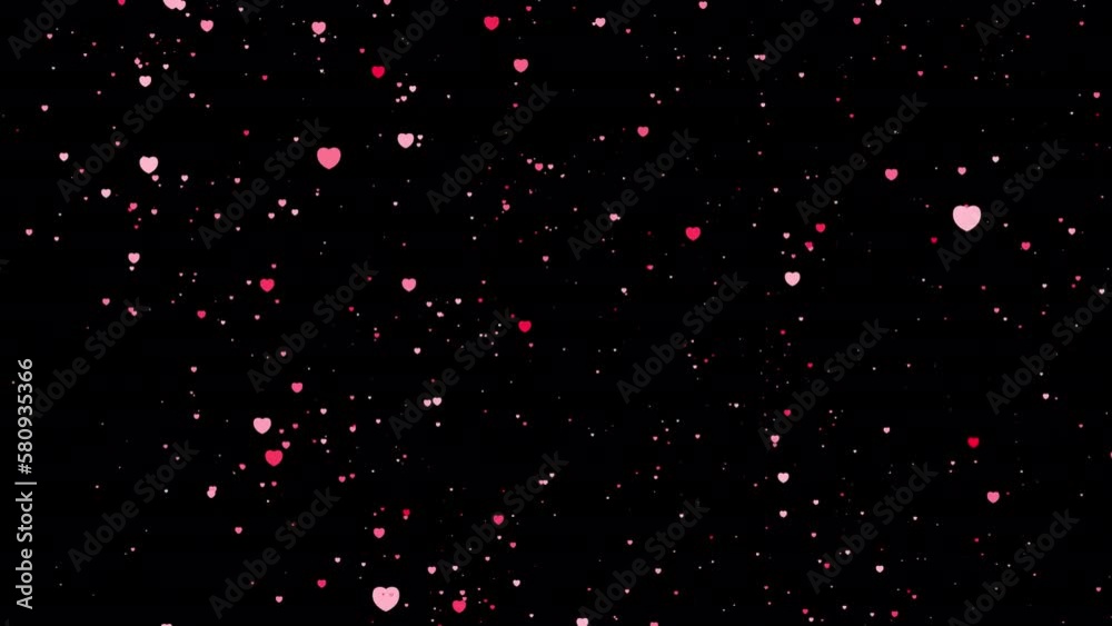 Romantic pink heart particles transition on alpha background