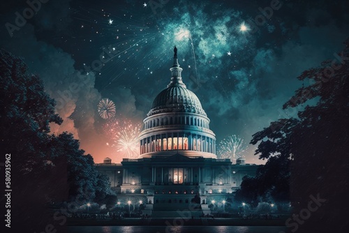 On July 4, 2021, fireworks will be seen over the Capitol building. Generative AI