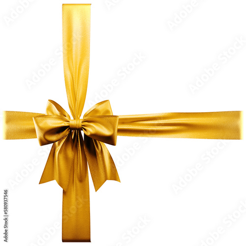 Golden ribbon bow on white background. 3d