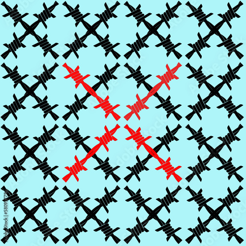 arbed wire pattern Black and red on white seamless background.