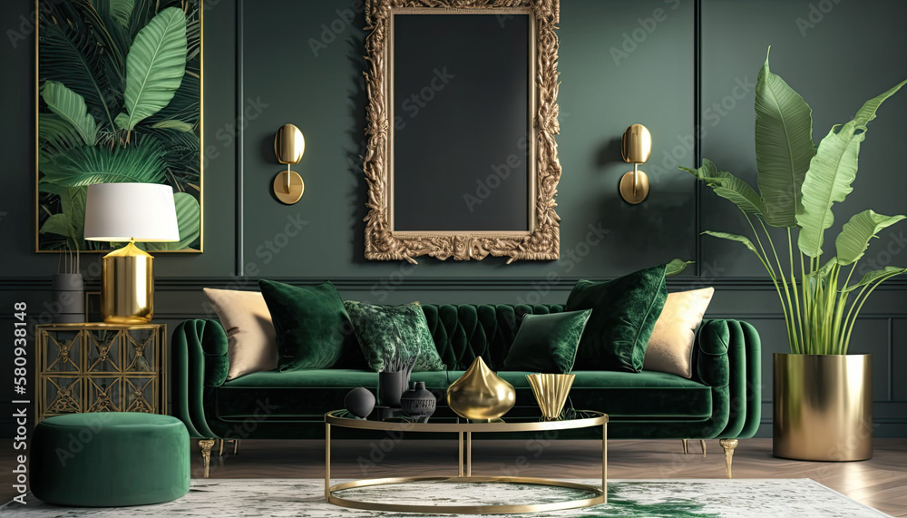 Modern interior house 4. Luxury living room design with green velvet ...
