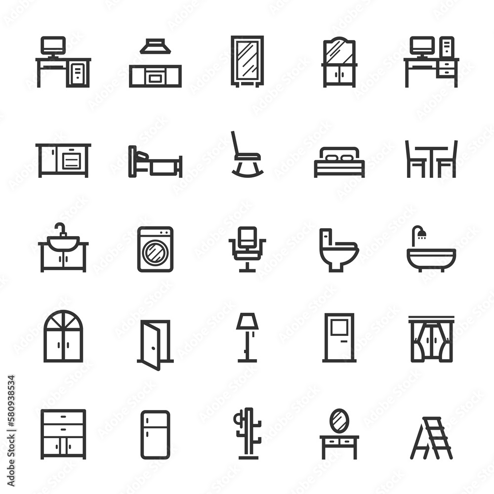 Icon set - Furniture and living line icon 