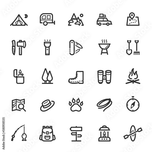 Icon set - Camping and outdoor line icon
