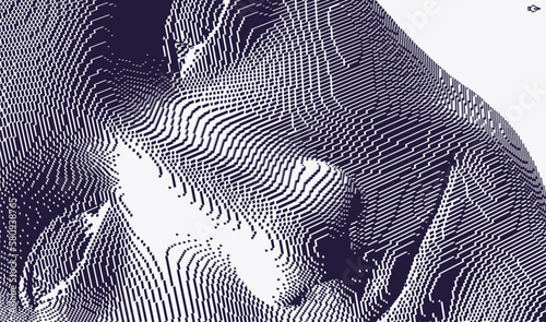 Elderly man. Abstract digital human head constructing from cubes. Technology and robotics concept. Voxel art. 3D vector illustration for presentations, flyers or posters.