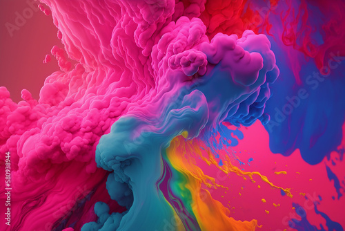 Abstract paint texture in a rainbow of hues on a pink backdrop with Generative AI technology