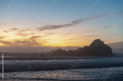 An orange sky following a beautiful sunset at Pfeiffer beach. Big Sur, California © Goldilock Project