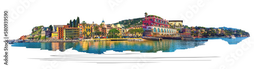 Collage about architecture and beach of Santa Margherita Ligure - popular touristic destination in summer at Italy