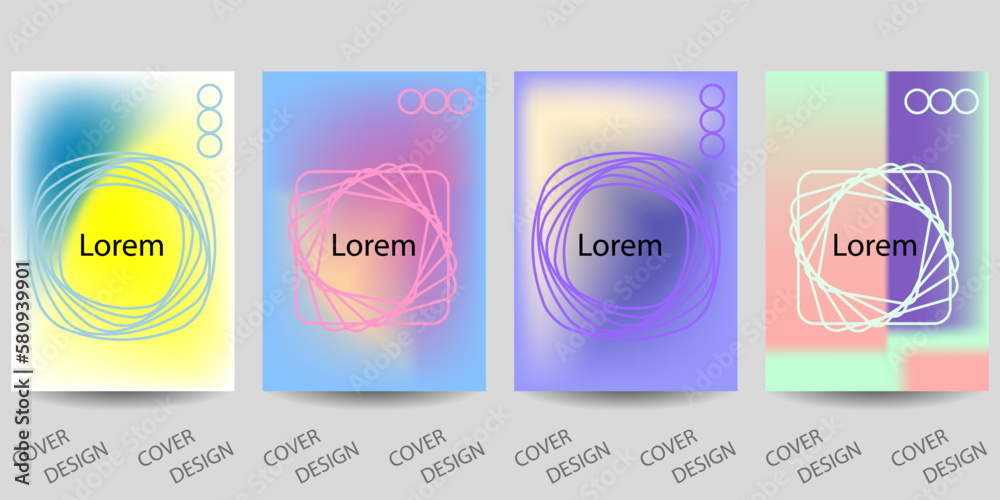 Trendy template for design cover, poster, flyer. Layout set for sales, presentations. Colorful background in vibrant gradient colors and interlaced frames. Vector.