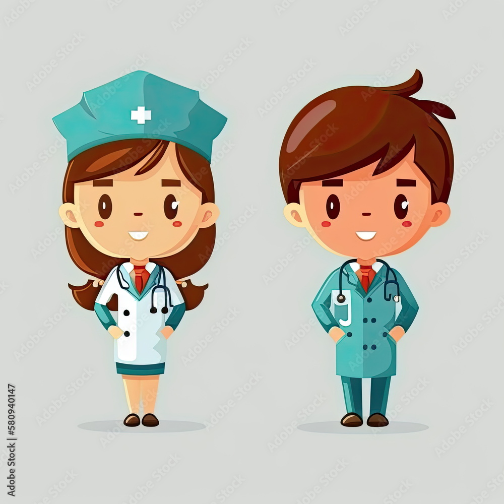 kid character of doctor and nurse, vector illustration, white background, Made by AI,Artificial intelligence