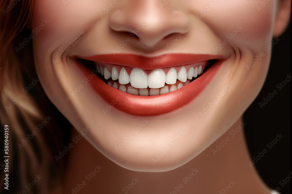 A beaming smile with impeccable teeth captured in close-up. AI-Generated A beaming smile with impeccable teeth captured in close-up. AI-Generated