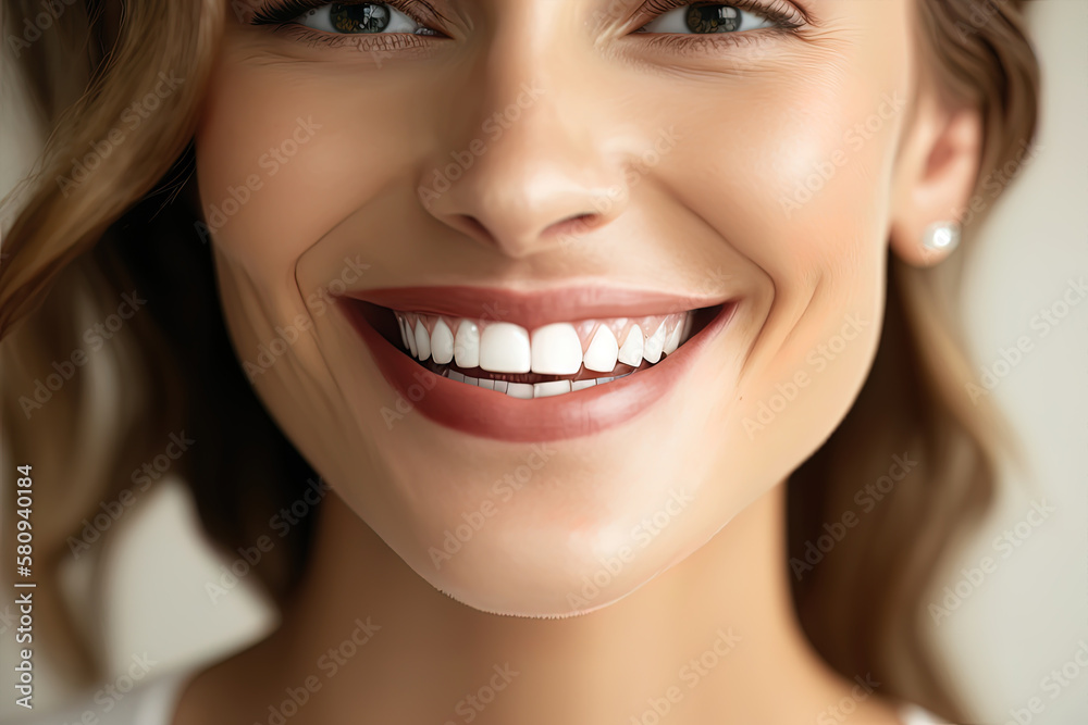 A beaming smile with impeccable teeth captured in close-up. AI-Generated A beaming smile with impeccable teeth captured in close-up. AI-Generated