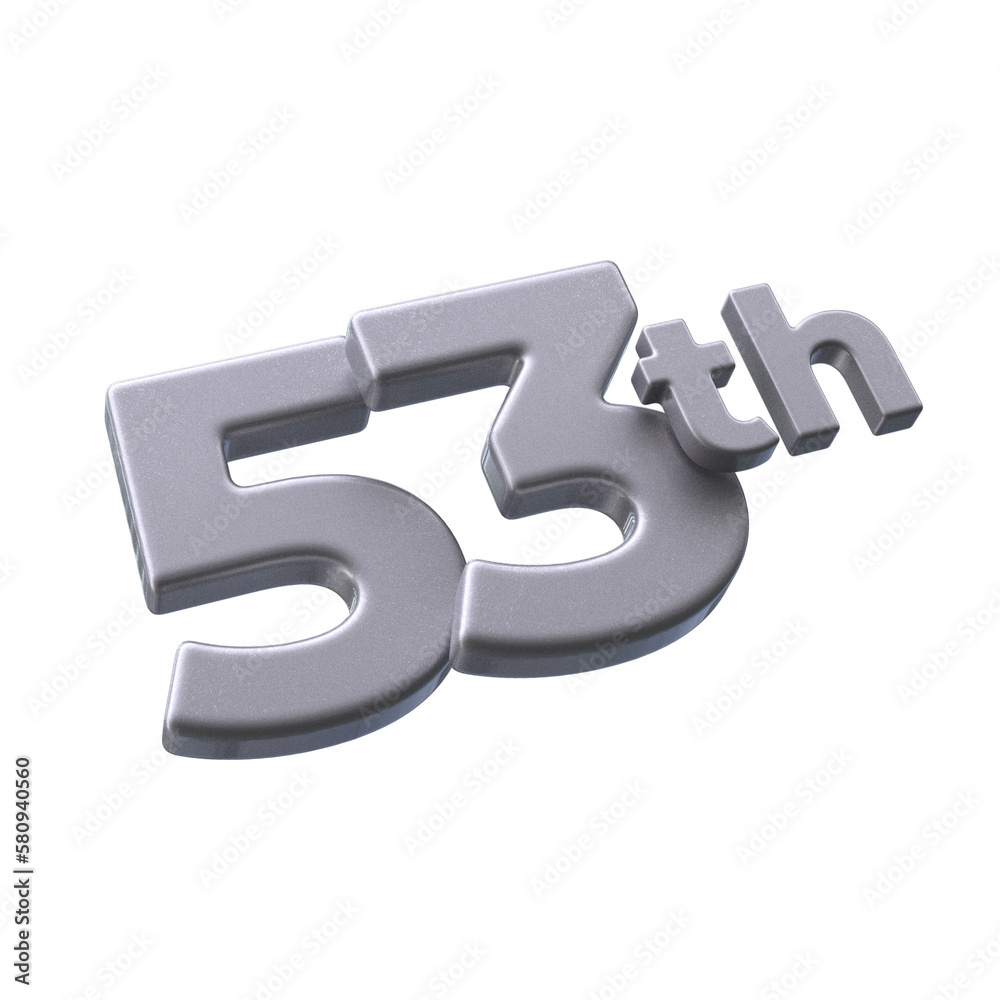 Number 53th 3D render with silver color